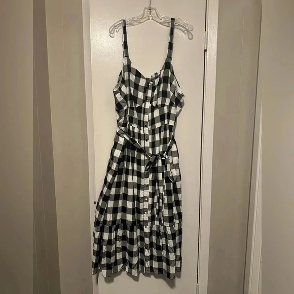 NWT Lane Bryant black white gingham plaid sleeveless dress size 28PET - Picture 1 of 7